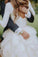 A-Line Ivory Sweep Train Tulle Long Sleeves Long Beach Wedding Dresses with Ruffles N2211