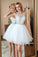 White Sleeveless Puffy Tulle Homecoming Dresses, Cheap A Line Short Prom Gown N2138