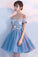 A Line Off The Shoulder Applique Short Homecoming Dress, Puffy Cocktail Dresses N1947