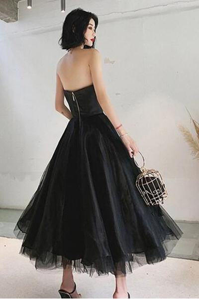 Black Strapless Tulle Homecoming Dress Puffy Ankle Length Formal Dresses N2139