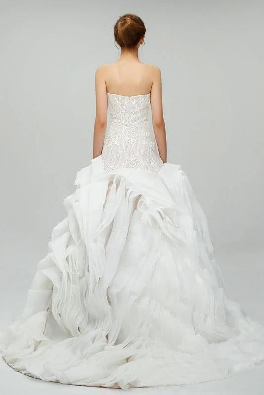 Gorgeous Sweetheart Wedding Dress with Detachable Sleeves, Unique Bridal Dress with Ruffles N2429