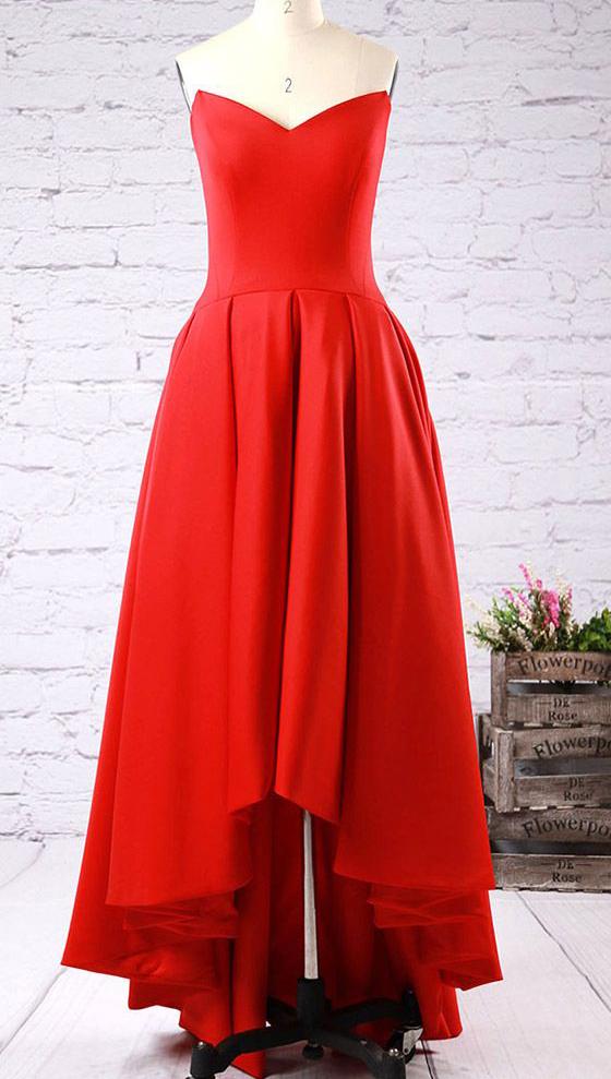 Red Sweetheart Prom Dresses,High-low Strapless Prom Gown,Red Formal Dress With Ruffles,N101