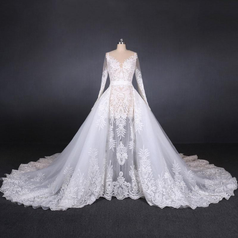 Gorgeous Long Sleeves Long Wedding Dresses, V Neck Long Bridal Dresses N2288