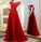 Red Cap Sleeves Prom Gowns, Appliques Tulle Custom Made Long Evening Dress,N93