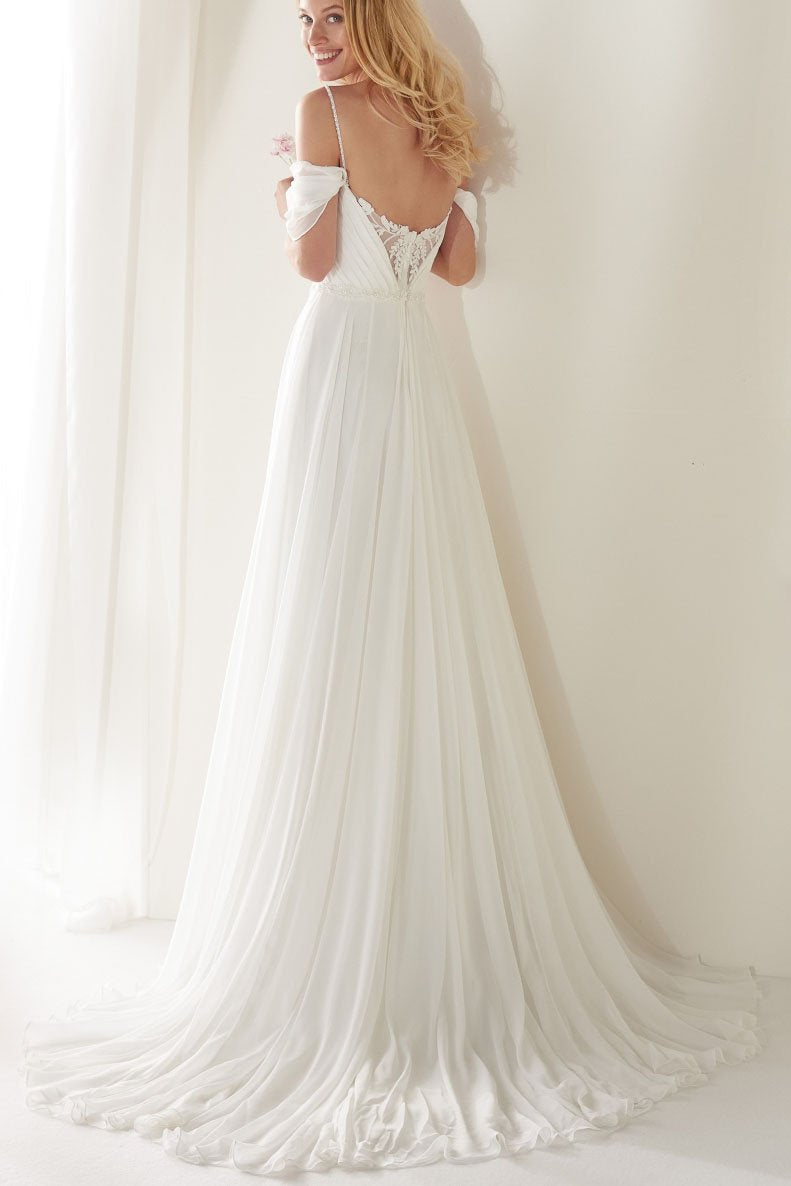 Unique Spaghetti Straps Sweep Train Wedding Dress, Long Beach Wedding Dresses N2371