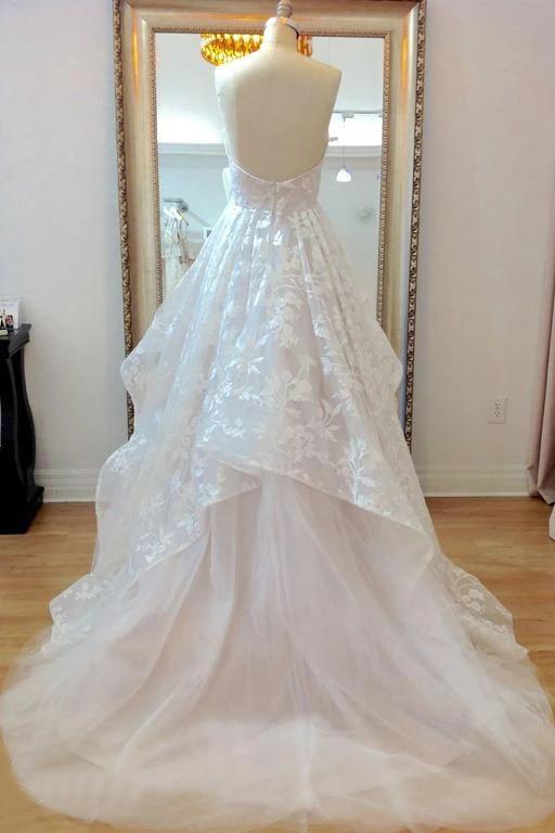 A-line Sweetheart Lace Appliqued Wedding Dresses Court Train Wedding Dress N2265