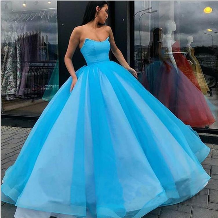 Blue Ball Gown Sweetheart Prom Dress, Princess Floor Length Tulle Quinceanera Dresses N2259