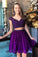 Purple Beaded Bodice Cap Sleeves Homecoming Dresses,Two Piece Lace Homecoming Dress,N191