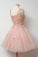 Glamorous A-Line Homecoming Dress,V-Neck Pink Cocktail Dress,Tulle Homecoming Dress with Appliques,Appliqued Short Prom Dresses,Sleeveless Homecoming Gown,N119