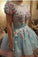 A Line Short Sleeves Homecoming Dresses, Princess Sheer Neck Prom Dress With Flowers N1861