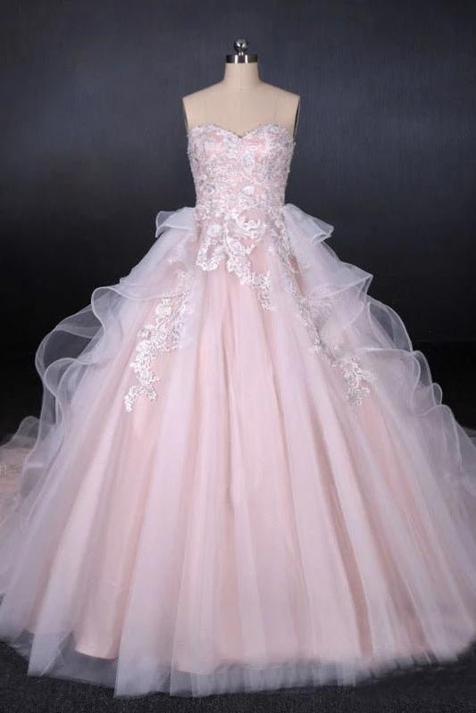 Ball Gown Sweetheart Tulle Wedding Dress with Lace Appliques, Puffy Bridal Dresses N2306