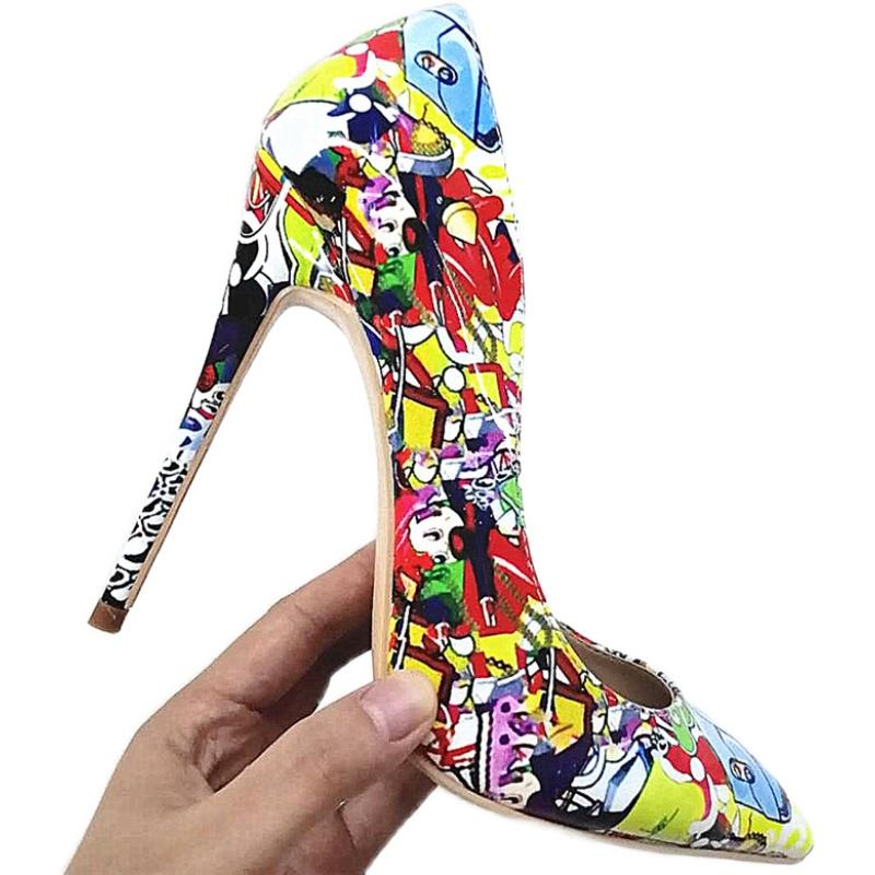 High-heels with colorful patterns, Fashion Evening Party Shoes, yy10