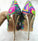 High-heels with colorful patterns, Fashion Evening Party Shoes, yy11