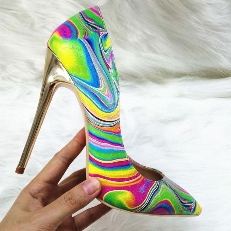 High-heels with colorful patterns, Fashion Evening Party Shoes, yy11