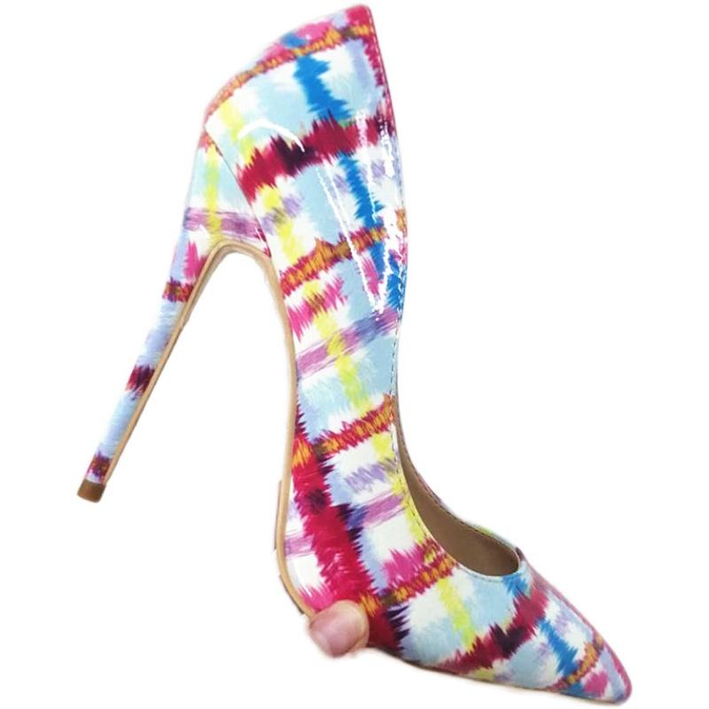 High-heels with colorful patterns, Fashion Evening Party Shoes, yy12