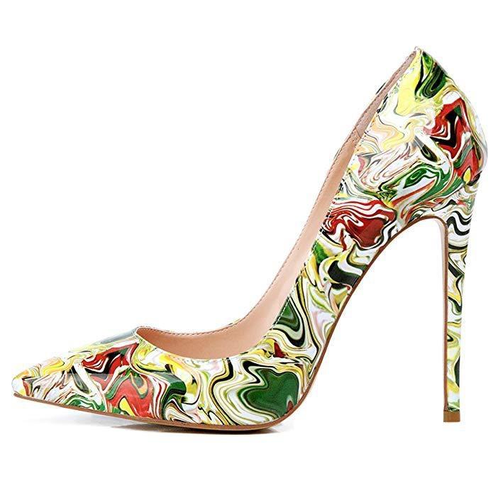 High-heels with colorful patterns, Fashion Evening Party Shoes, yy01