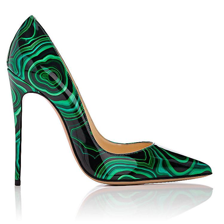 High-heels with green-and-black pattern, Fashion Evening Party Shoes, yy24
