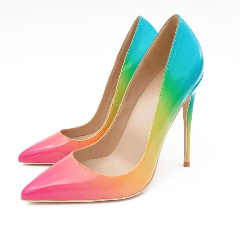 Rainbow-colored high-heels, Fashion Evening Party Shoes, yy04