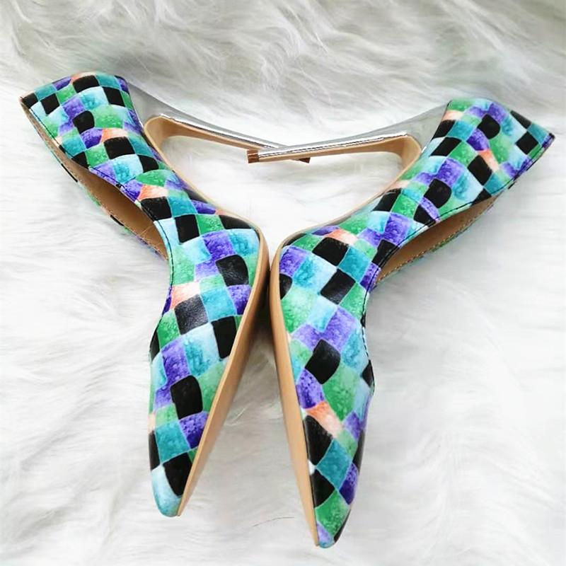 High-heels with colorful patterns, Fashion Evening Party Shoes, yy06