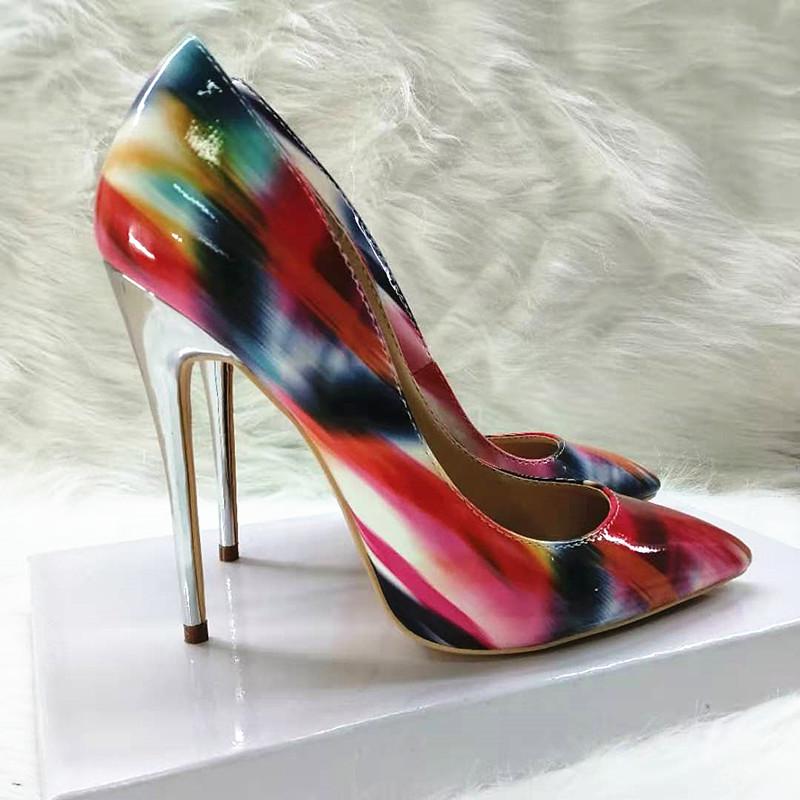 High-heels with colorful patterns, Fashion Evening Party Shoes, yy07
