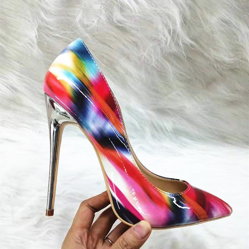 High-heels with colorful patterns, Fashion Evening Party Shoes, yy07